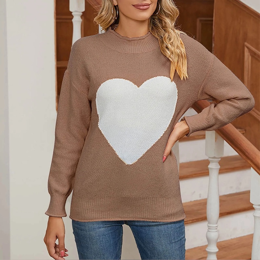 Heart Pattern Brown Sweater
